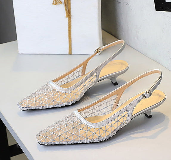 Mesh breathable Women Pumps Fashion Kitten heels 3 CM Hollow out and back strap Sandals Women Shoes