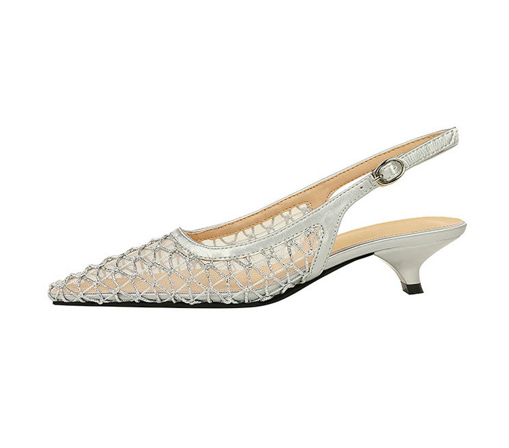 Mesh breathable Women Pumps Fashion Kitten heels 3 CM Hollow out and back strap Sandals Women Shoes