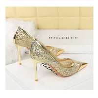 Luxury high heels Sequin mesh Women Pumps Metal pointed tip Women heels 9.5 CM Stiletto Fashion banquet shoes Sexy party shoes