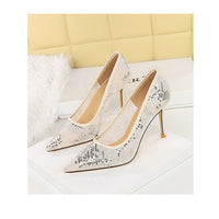 Women Pumps pointed tip High Heels Women 9.5 Cm Heels Lace mesh Wedding shoes Stiletto Sexy party shoes