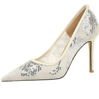 Women Pumps pointed tip High Heels Women 9.5 Cm Heels Lace mesh Wedding shoes Stiletto Sexy party shoes