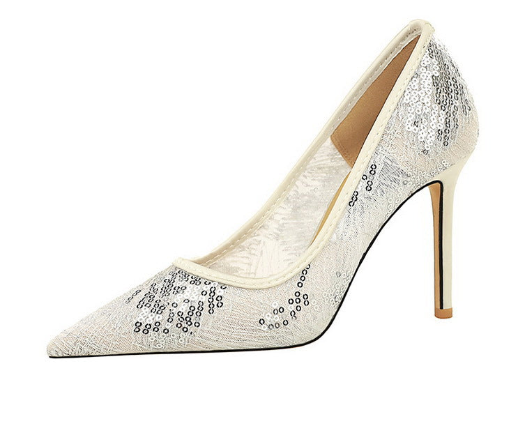 Women Pumps pointed tip High Heels Women 9.5 Cm Heels Lace mesh Wedding shoes Stiletto Sexy party shoes