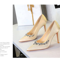 Silks satins Women Pumps Rhinestone design High Heels Stilettos 10 cm and 7 cm Luxury banquet shoes Sexy party shoes