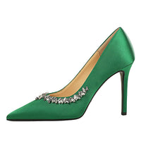 Silks satins Women Pumps Rhinestone design High Heels Stilettos 10 cm and 7 cm Luxury banquet shoes Sexy party shoes