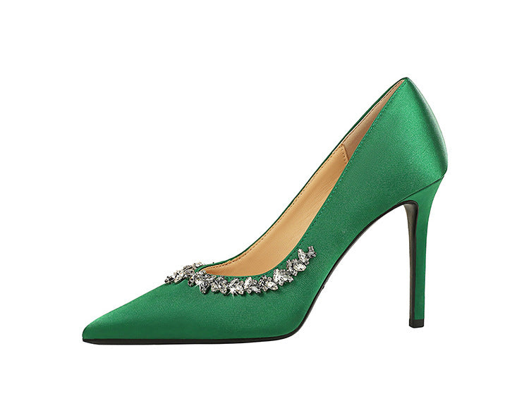 Silks satins Women Pumps Rhinestone design High Heels Stilettos 10 cm and 7 cm Luxury banquet shoes Sexy party shoes