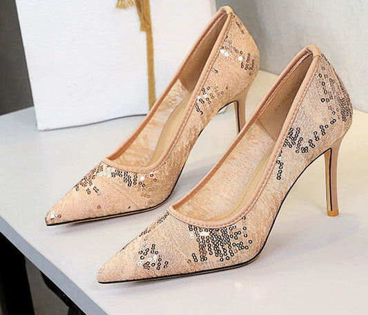 Women Pumps pointed tip High Heels Women 9.5 Cm Heels Lace mesh Wedding shoes Stiletto Sexy party shoes - Natalia Home Fashion