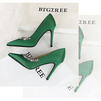Silks satins Women Pumps Rhinestone design High Heels Stilettos 10 cm and 7 cm Luxury banquet shoes Sexy party shoes