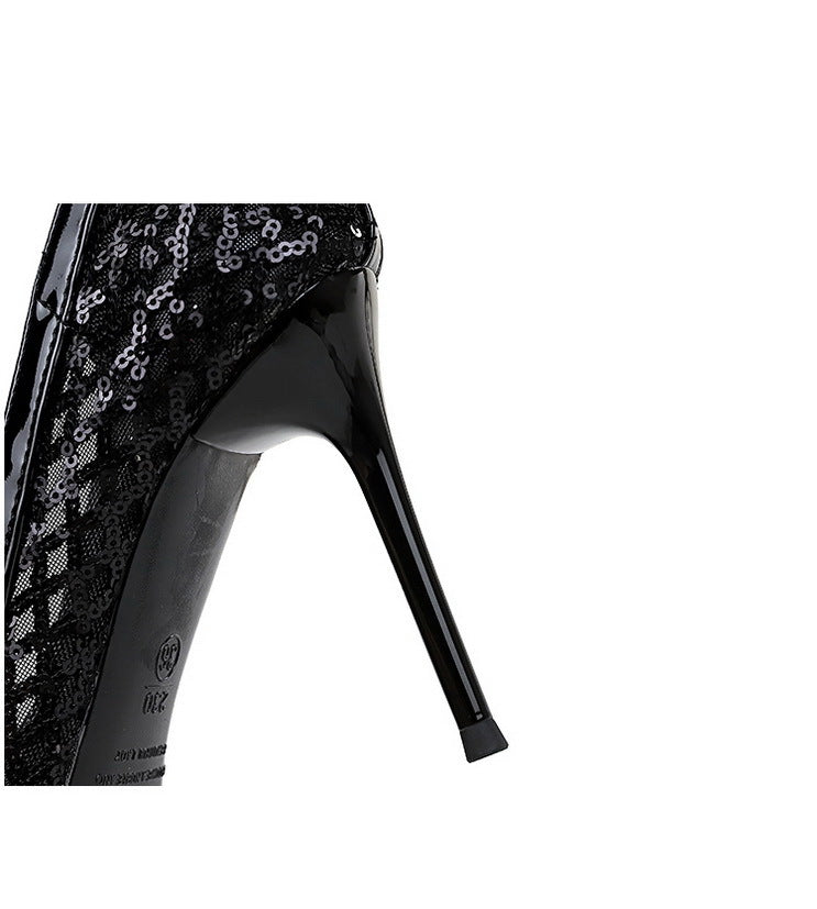 Luxury high heels Sequin mesh Women Pumps Metal pointed tip Women heels 9.5 CM Stiletto Fashion banquet shoes Sexy party shoes