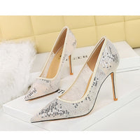 Women Pumps pointed tip High Heels Women 9.5 Cm Heels Lace mesh Wedding shoes Stiletto Sexy party shoes