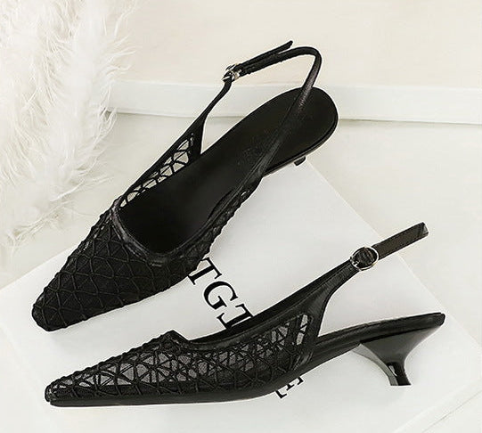 Mesh breathable Women Pumps Fashion Kitten heels 3 CM Hollow out and back strap Sandals Women Shoes