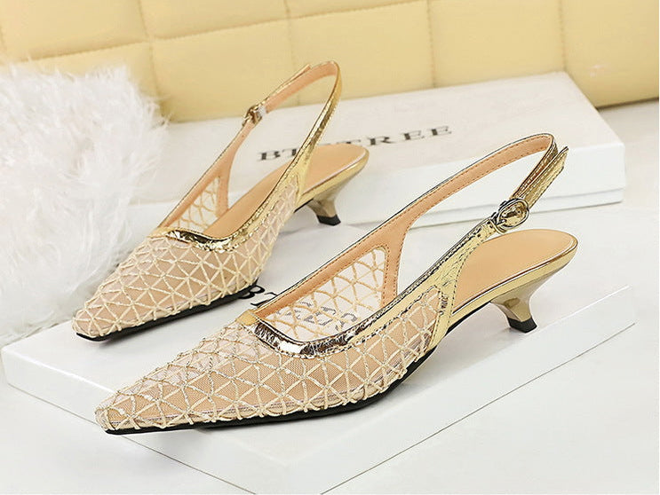 Mesh breathable Women Pumps Fashion Kitten heels 3 CM Hollow out and back strap Sandals Women Shoes