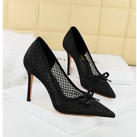 Mesh lace Women Pumps bowknot High Heels 9.5 cm Stiletto Sexy party shoes Luxury banquet shoes Ladies Pumps