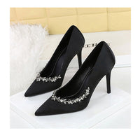 Silks satins Women Pumps Rhinestone design High Heels Stilettos 10 cm and 7 cm Luxury banquet shoes Sexy party shoes