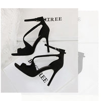Sexy high heels Women Suede Women Pumps Square head Peep Toe High heeled sandals Buckle hollow out Lady Heels