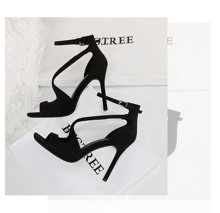 Sexy high heels Women Suede Women Pumps Square head Peep Toe High heeled sandals Buckle hollow out Lady Heels