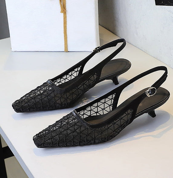 Mesh breathable Women Pumps Fashion Kitten heels 3 CM Hollow out and back strap Sandals Women Shoes