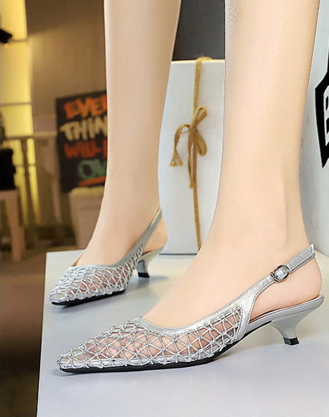 Mesh breathable Women Pumps Fashion Kitten heels 3 CM Hollow out and back strap Sandals Women Shoes
