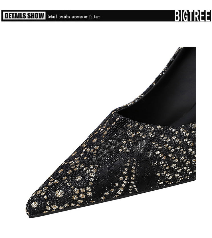 Shoes Lace glitter fabric women pumps Design Kitten heels Women shoes Female Occupation Office Shoes