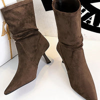 Women Pleated Elastic boots Woman Stiletto 6.5 CM High heel boots Suede Ankle boots Fashion Pointed short boots