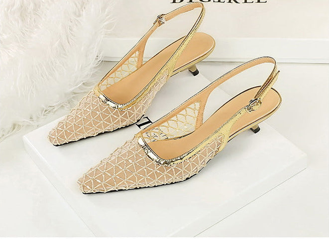 Mesh breathable Women Pumps Fashion Kitten heels 3 CM Hollow out and back strap Sandals Women Shoes