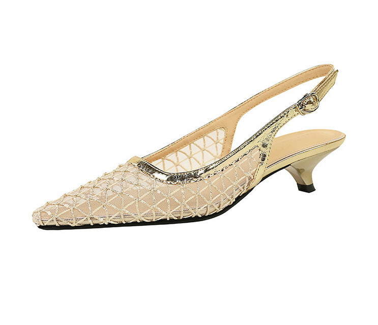 Mesh breathable Women Pumps Fashion Kitten heels 3 CM Hollow out and back strap Sandals Women Shoes