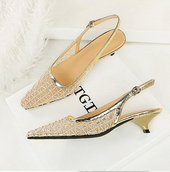 Mesh breathable Women Pumps Fashion Kitten heels 3 CM Hollow out and back strap Sandals Women Shoes