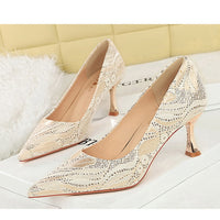 Shoes Lace glitter fabric women pumps Design Kitten heels Women shoes Female Occupation Office Shoes