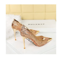 Luxury high heels Sequin mesh Women Pumps Metal pointed tip Women heels 9.5 CM Stiletto Fashion banquet shoes Sexy party shoes
