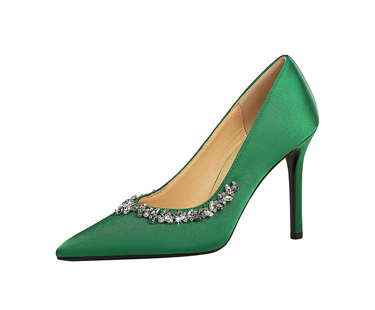 Silks satins Women Pumps Rhinestone design High Heels Stilettos 10 cm and 7 cm Luxury banquet shoes Sexy party shoes
