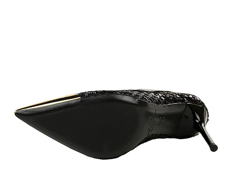 Luxury high heels Sequin mesh Women Pumps Metal pointed tip Women heels 9.5 CM Stiletto Fashion banquet shoes Sexy party shoes