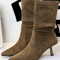 Women Pleated Elastic boots Woman Stiletto 6.5 CM High heel boots Suede Ankle boots Fashion Pointed short boots
