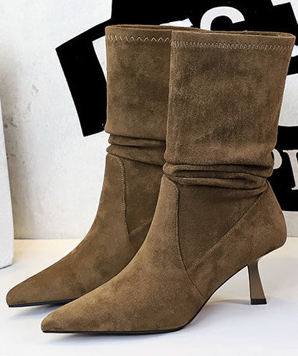 Women Pleated Elastic boots Woman Stiletto 6.5 CM High heel boots Suede Ankle boots Fashion Pointed short boots