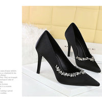 Silks satins Women Pumps Rhinestone design High Heels Stilettos 10 cm and 7 cm Luxury banquet shoes Sexy party shoes