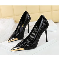 Luxury high heels Sequin mesh Women Pumps Metal pointed tip Women heels 9.5 CM Stiletto Fashion banquet shoes Sexy party shoes