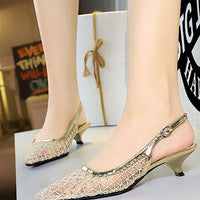 Mesh breathable Women Pumps Fashion Kitten heels 3 CM Hollow out and back strap Sandals Women Shoes
