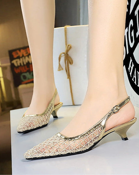 Mesh breathable Women Pumps Fashion Kitten heels 3 CM Hollow out and back strap Sandals Women Shoes
