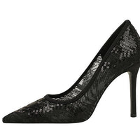 Women Pumps pointed tip High Heels Women 9.5 Cm Heels Lace mesh Wedding shoes Stiletto Sexy party shoes