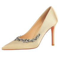 Silks satins Women Pumps Rhinestone design High Heels Stilettos 10 cm and 7 cm Luxury banquet shoes Sexy party shoes