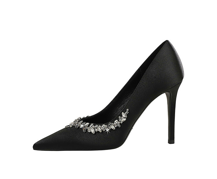 Silks satins Women Pumps Rhinestone design High Heels Stilettos 10 cm and 7 cm Luxury banquet shoes Sexy party shoes