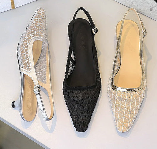 Mesh breathable Women Pumps Fashion Kitten heels 3 CM Hollow out and back strap Sandals Women Shoes