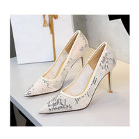 Women Pumps pointed tip High Heels Women 9.5 Cm Heels Lace mesh Wedding shoes Stiletto Sexy party shoes