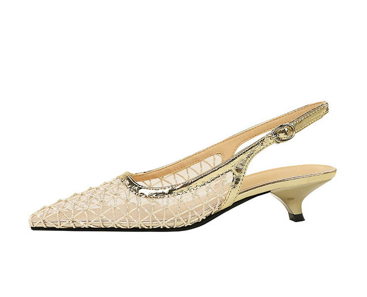 Mesh breathable Women Pumps Fashion Kitten heels 3 CM Hollow out and back strap Sandals Women Shoes