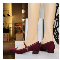 Heels Women Vintage Mary Jane shoes Metal leopard print square head Women Pumps Low heel high heels Suede