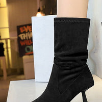 Women Pleated Elastic boots Woman Stiletto 6.5 CM High heel boots Suede Ankle boots Fashion Pointed short boots