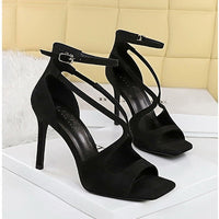 Sexy high heels Women Suede Women Pumps Square head Peep Toe High heeled sandals Buckle hollow out Lady Heels