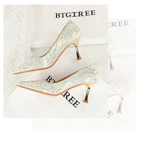 Shoes Lace glitter fabric women pumps Design Kitten heels Women shoes Female Occupation Office Shoes