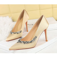 Silks satins Women Pumps Rhinestone design High Heels Stilettos 10 cm and 7 cm Luxury banquet shoes Sexy party shoes
