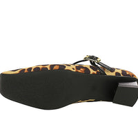 Heels Women Vintage Mary Jane shoes Metal leopard print square head Women Pumps Low heel high heels Suede