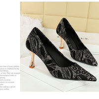 Shoes Lace glitter fabric women pumps Design Kitten heels Women shoes Female Occupation Office Shoes