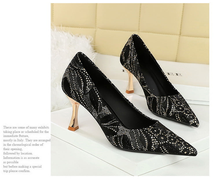 Shoes Lace glitter fabric women pumps Design Kitten heels Women shoes Female Occupation Office Shoes